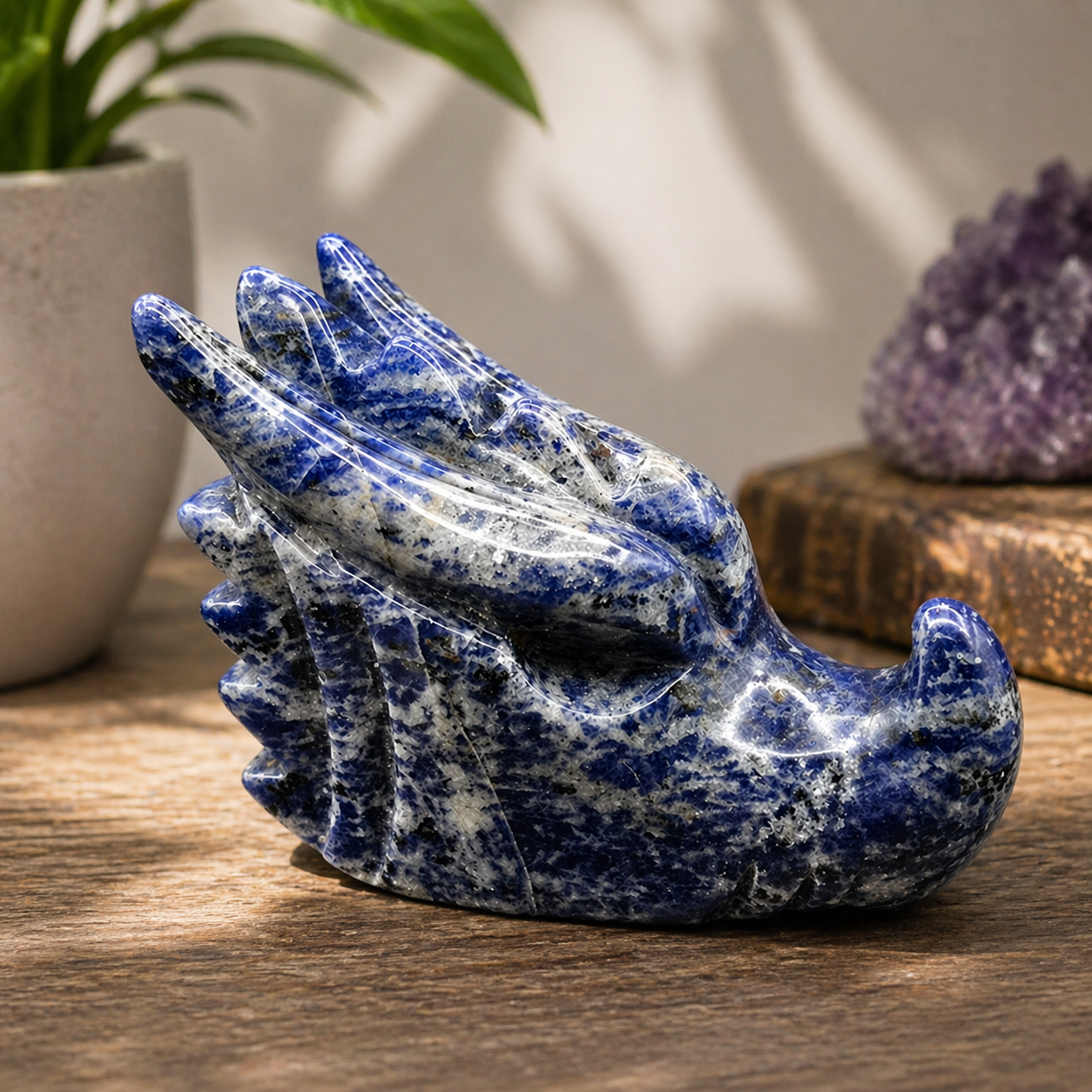 Sodalite Dragon Head Carving