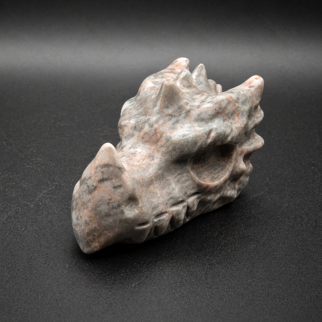 Peach and Grey Jasper Dragon Head Carving