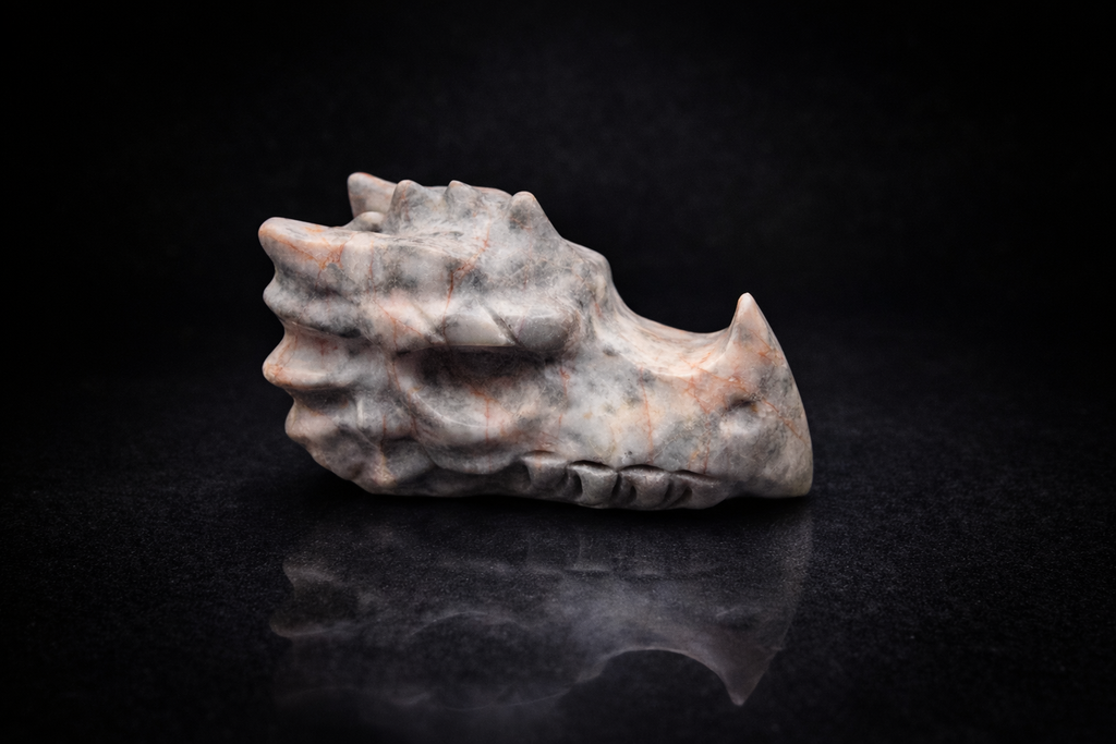 Peach and Grey Jasper Dragon Head Carving