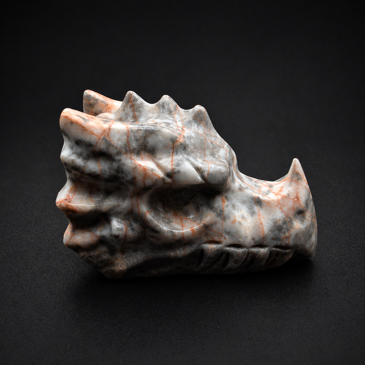 Peach and Grey Jasper Dragon Head Carving