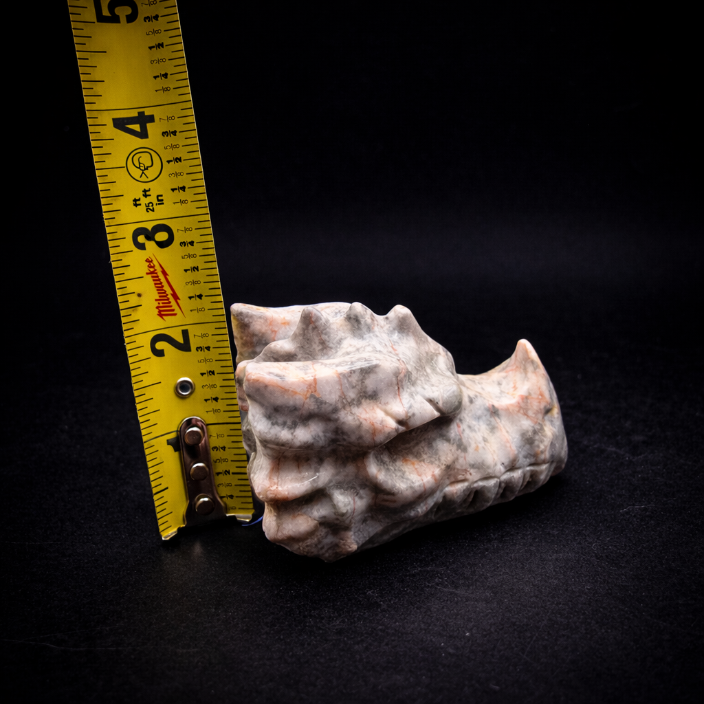 Peach and Grey Jasper Dragon Head Carving