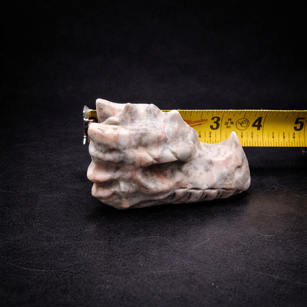 Peach and Grey Jasper Dragon Head Carving