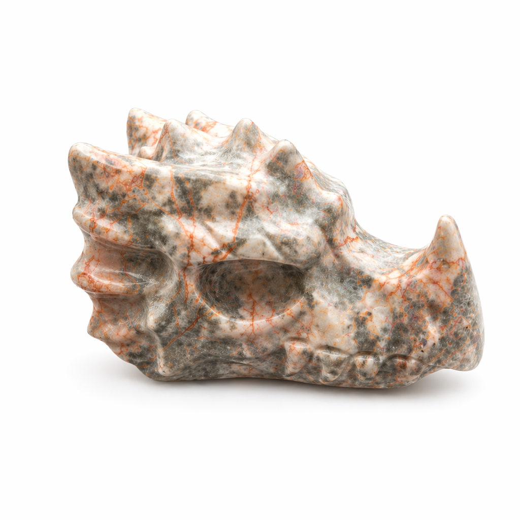 Peach and Grey Jasper Dragon Head Carving
