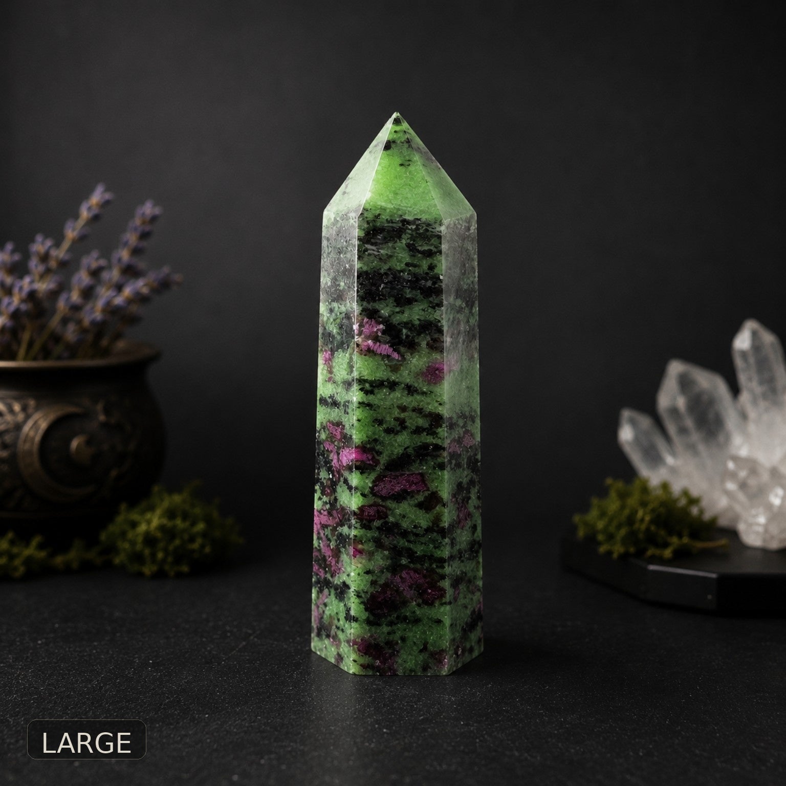 Ruby Zoisite Tower – Green Purple Polished Crystal Point