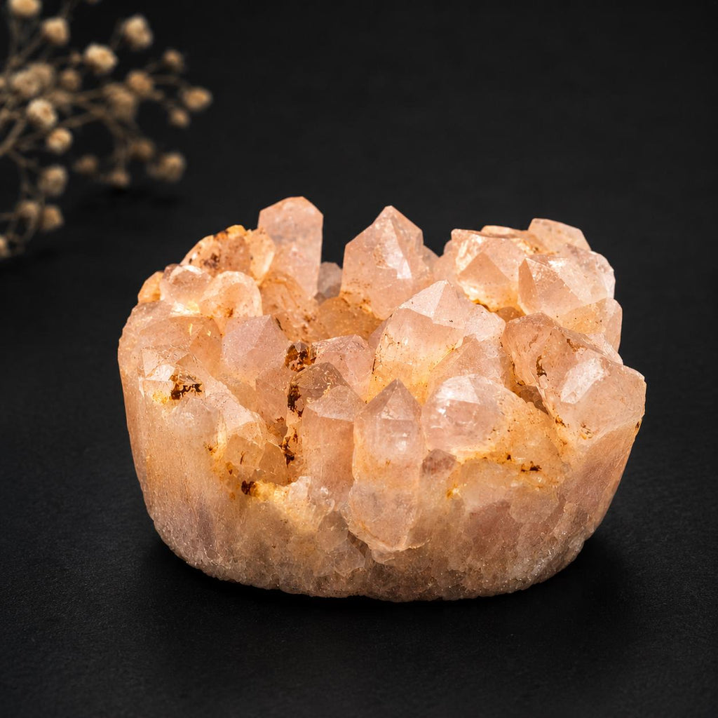 Golden Healer Quartz Round Cluster – Peach Golden Crystal Display Piece