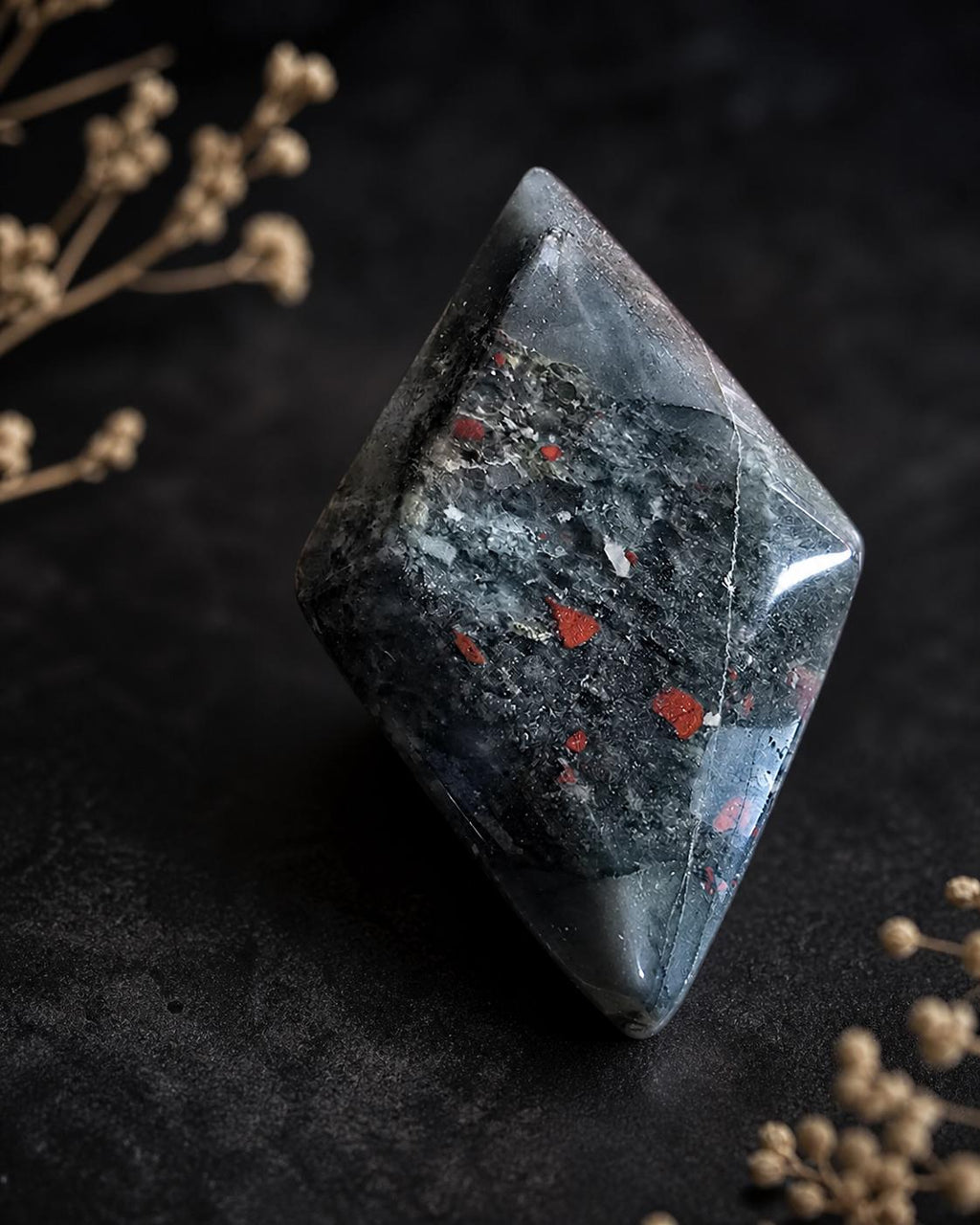 Bloodstone Freeform Crystal – Polished Green Red Grounding Stone