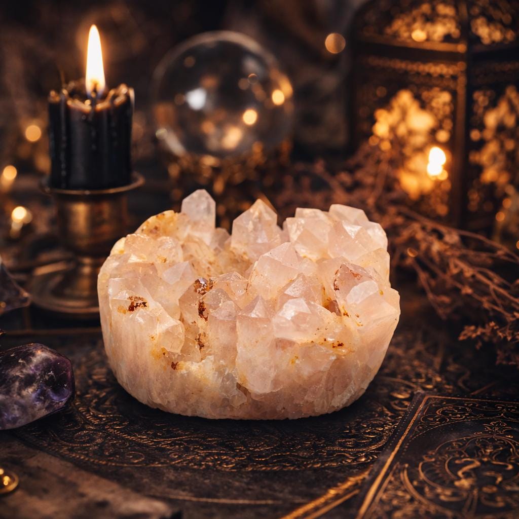 Golden Healer Quartz Round Cluster – Peach Golden Crystal Display Piece