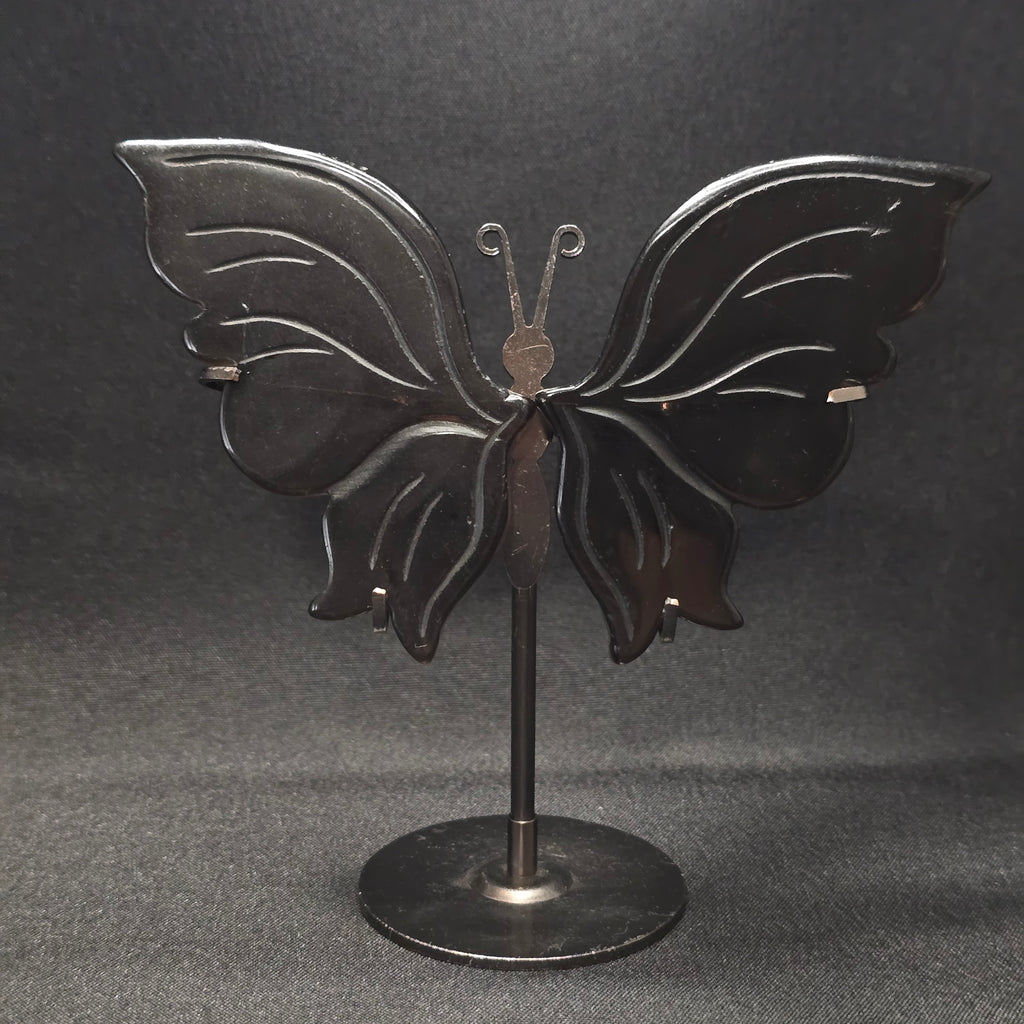 Black Obsidian Butterfly Carving on Stand