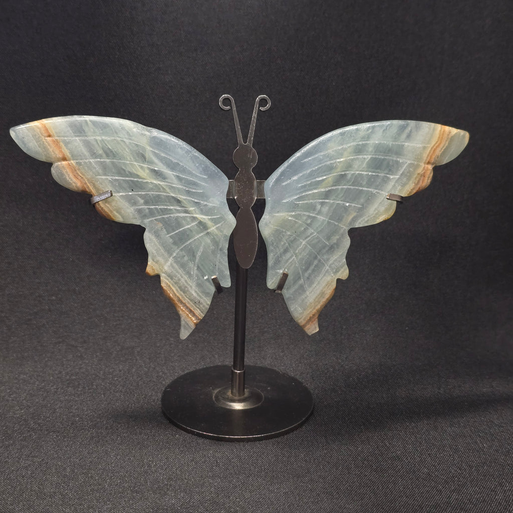 Blue Banded Calcite Butterfly Carving on Stand