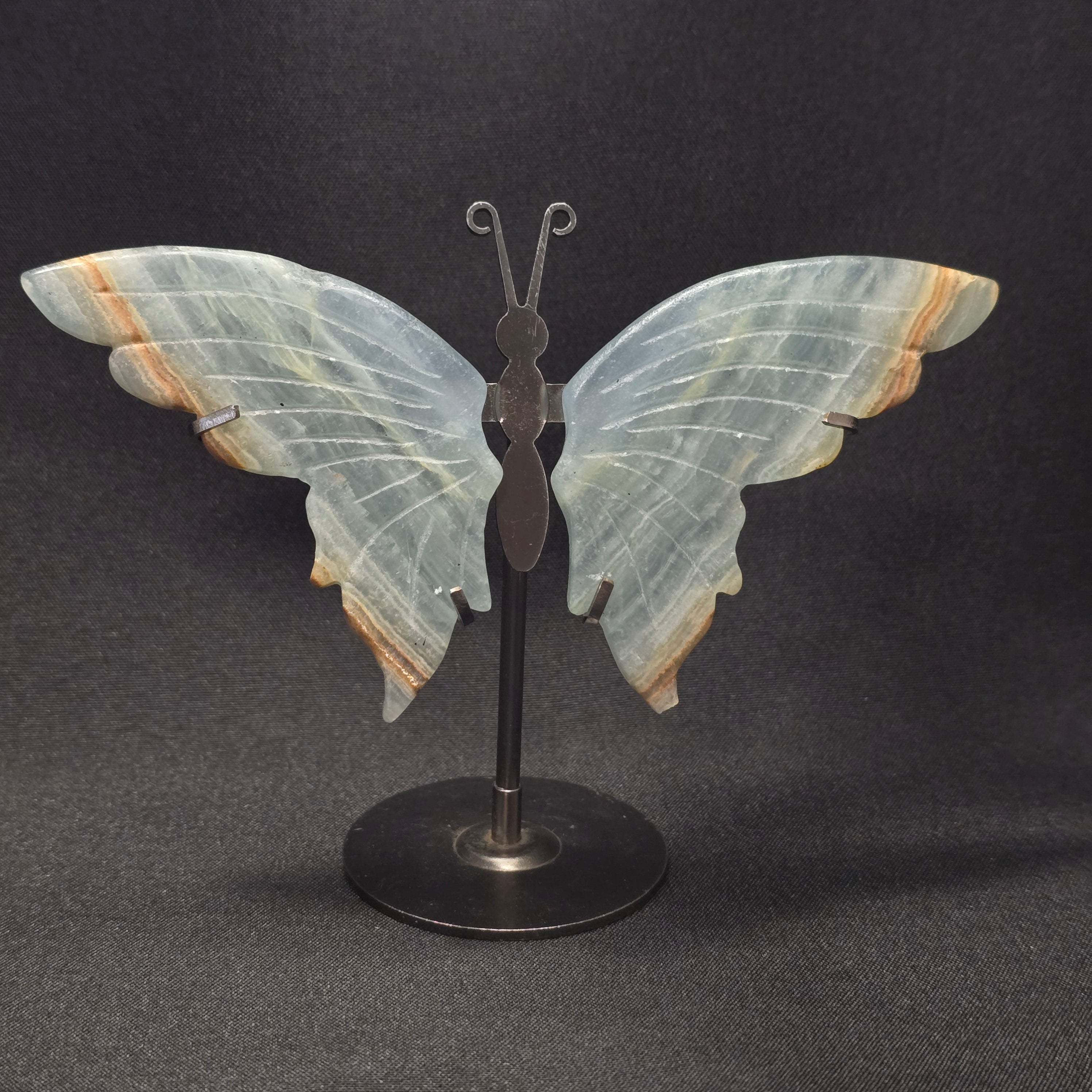Blue Banded Calcite Butterfly Carving on Stand