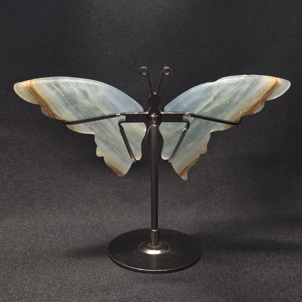 Blue Banded Calcite Butterfly Carving on Stand