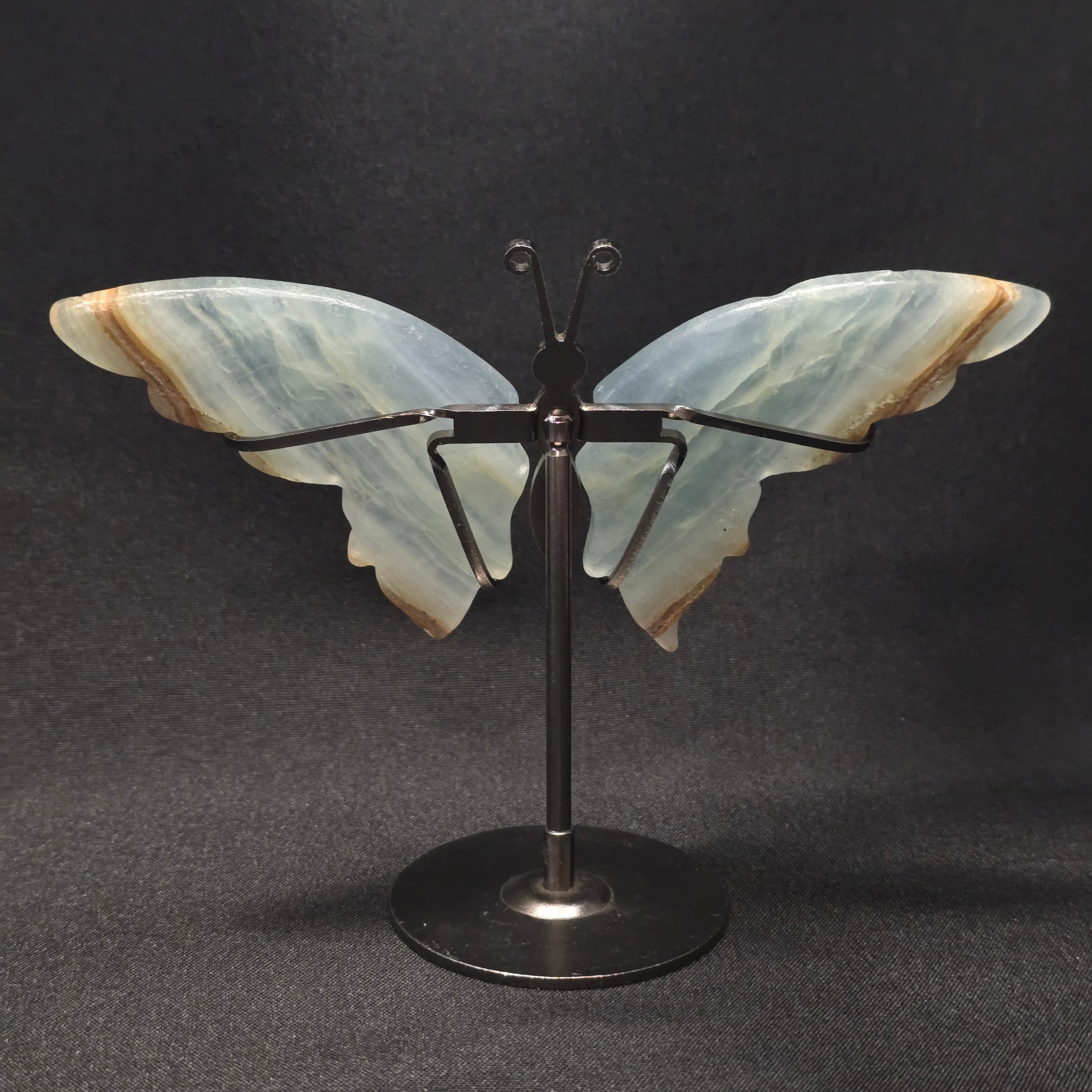 Blue Banded Calcite Butterfly Carving on Stand