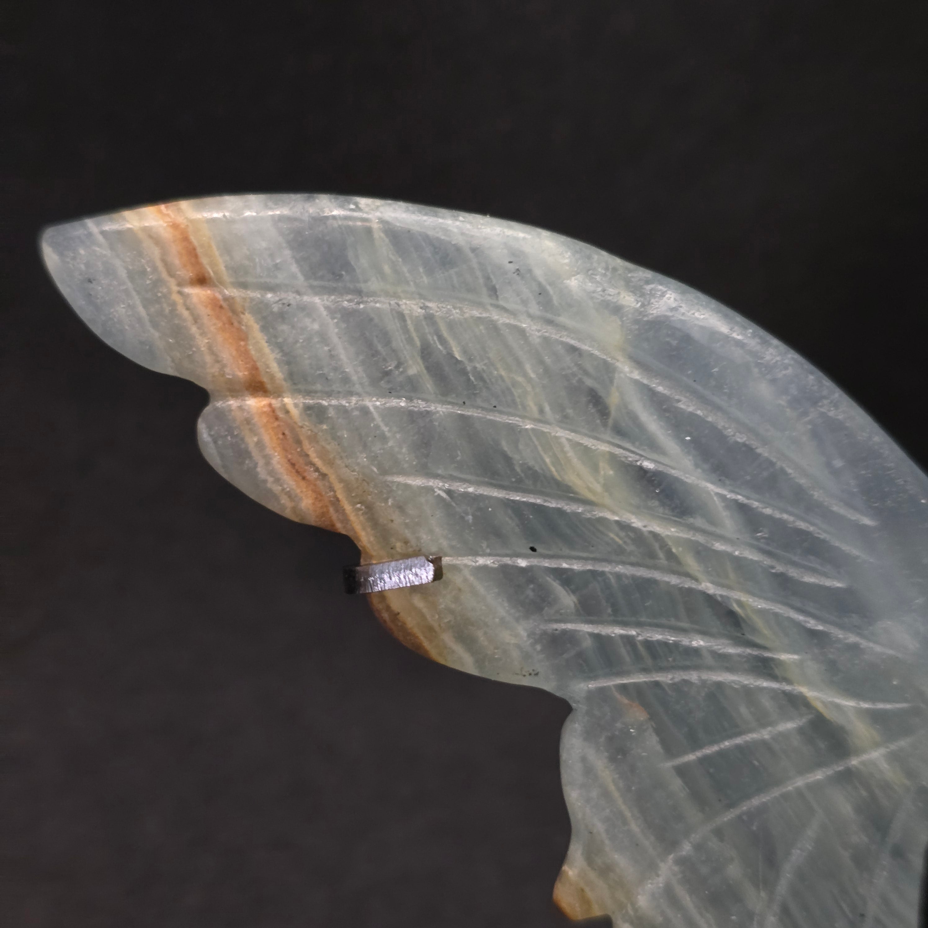 Blue Banded Calcite Butterfly Carving on Stand