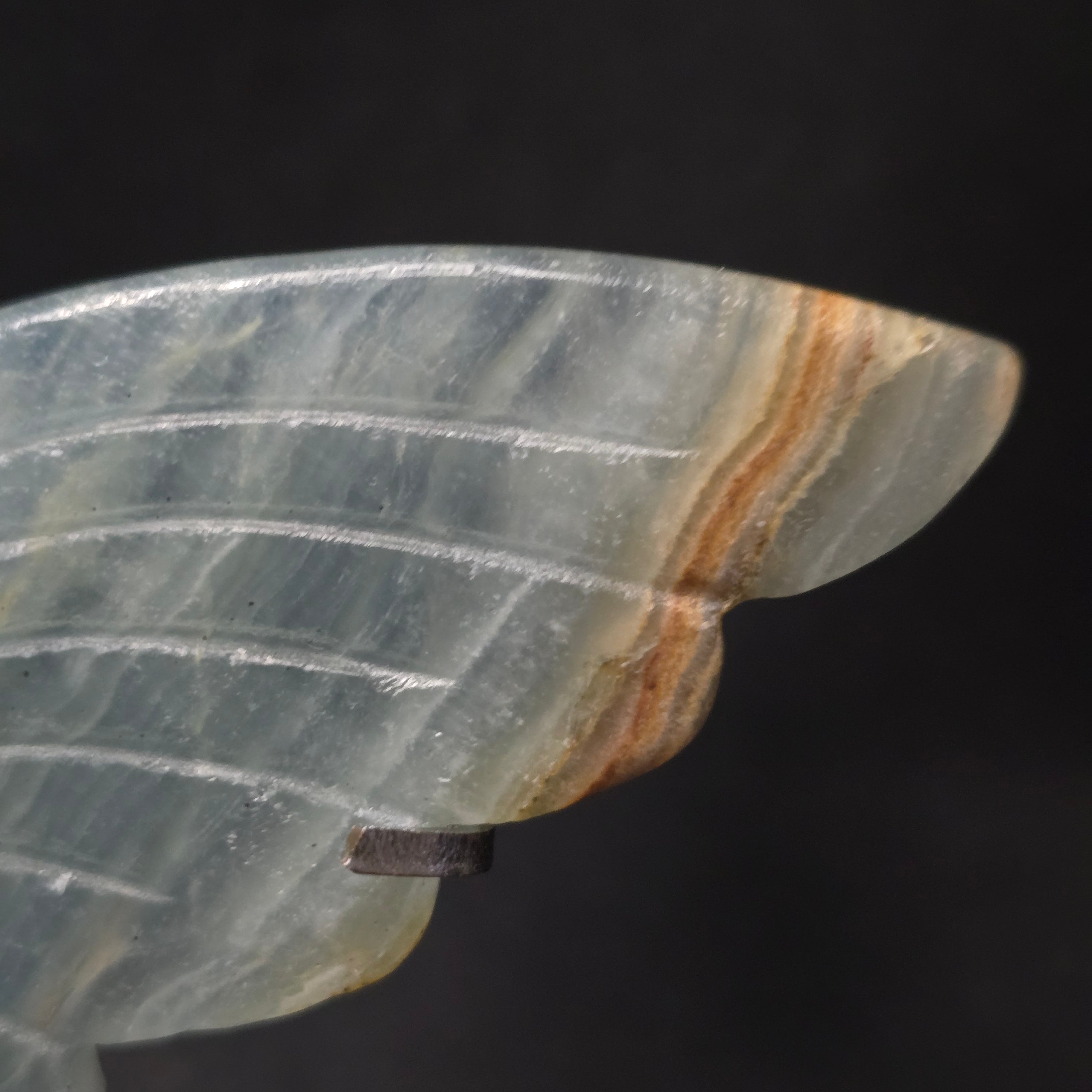 Blue Banded Calcite Butterfly Carving on Stand