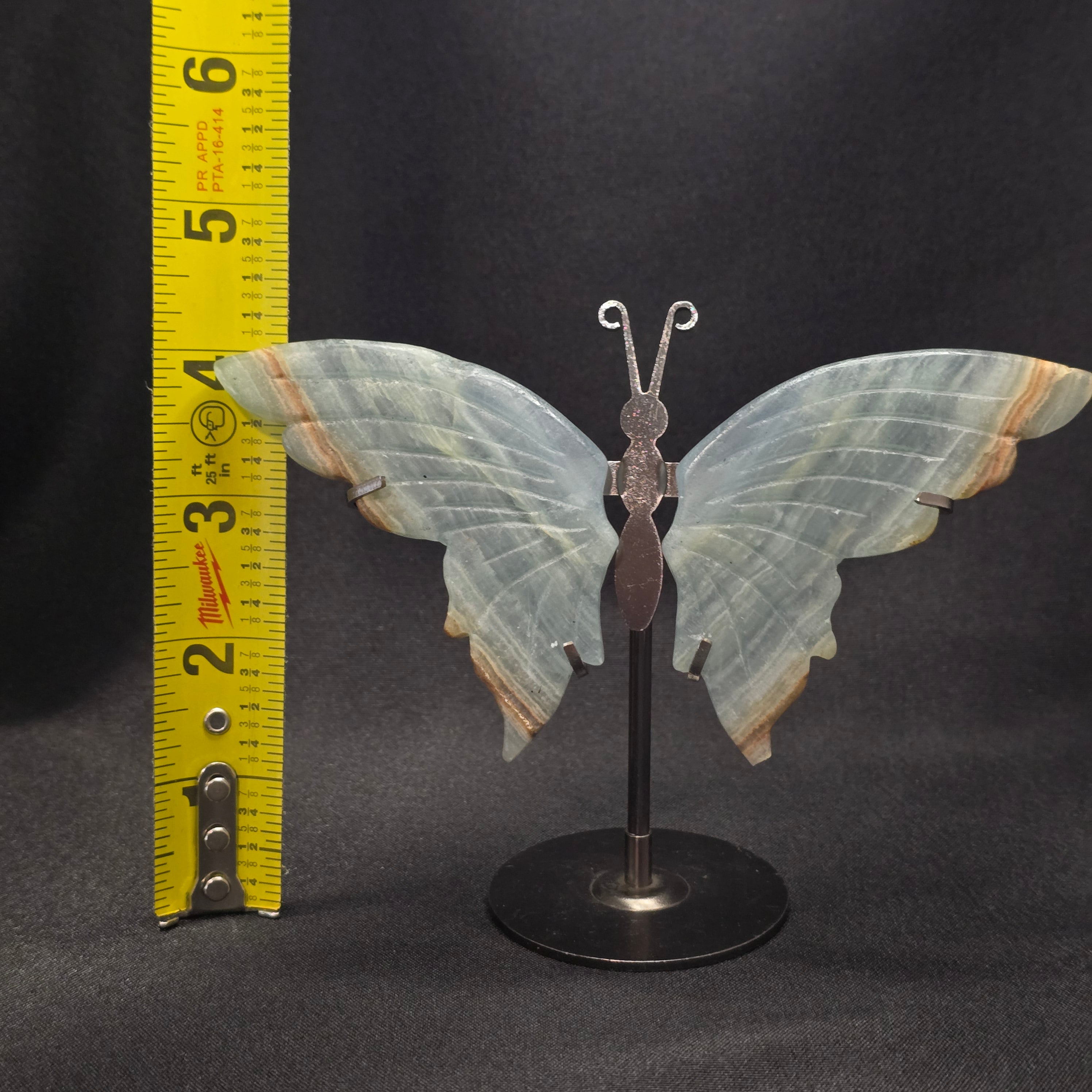 Blue Banded Calcite Butterfly Carving on Stand