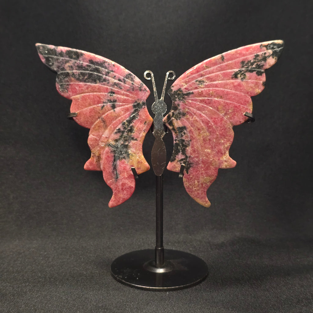 Pink Rhodonite Butterfly Carving on Stand