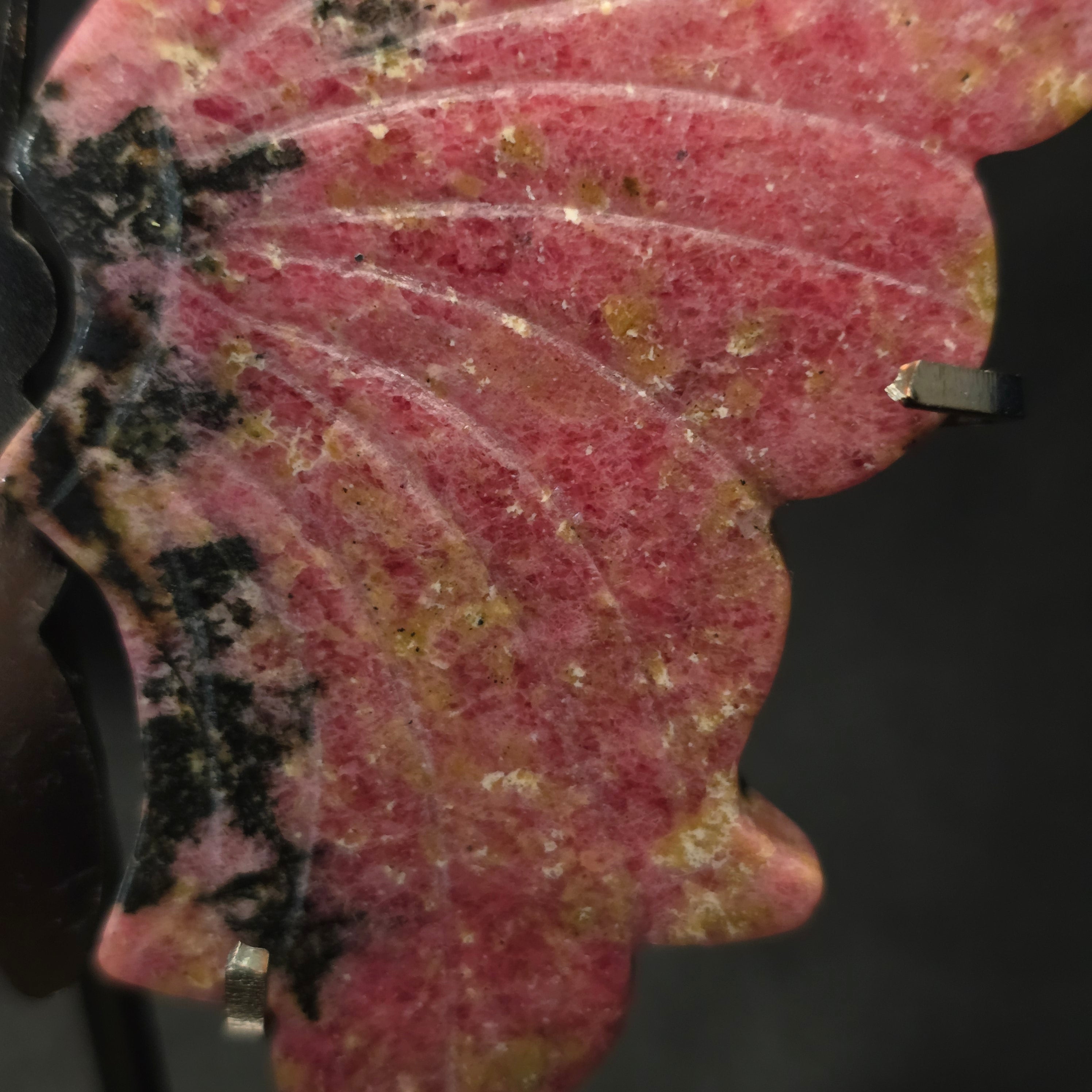 Pink Rhodonite Butterfly Carving on Stand