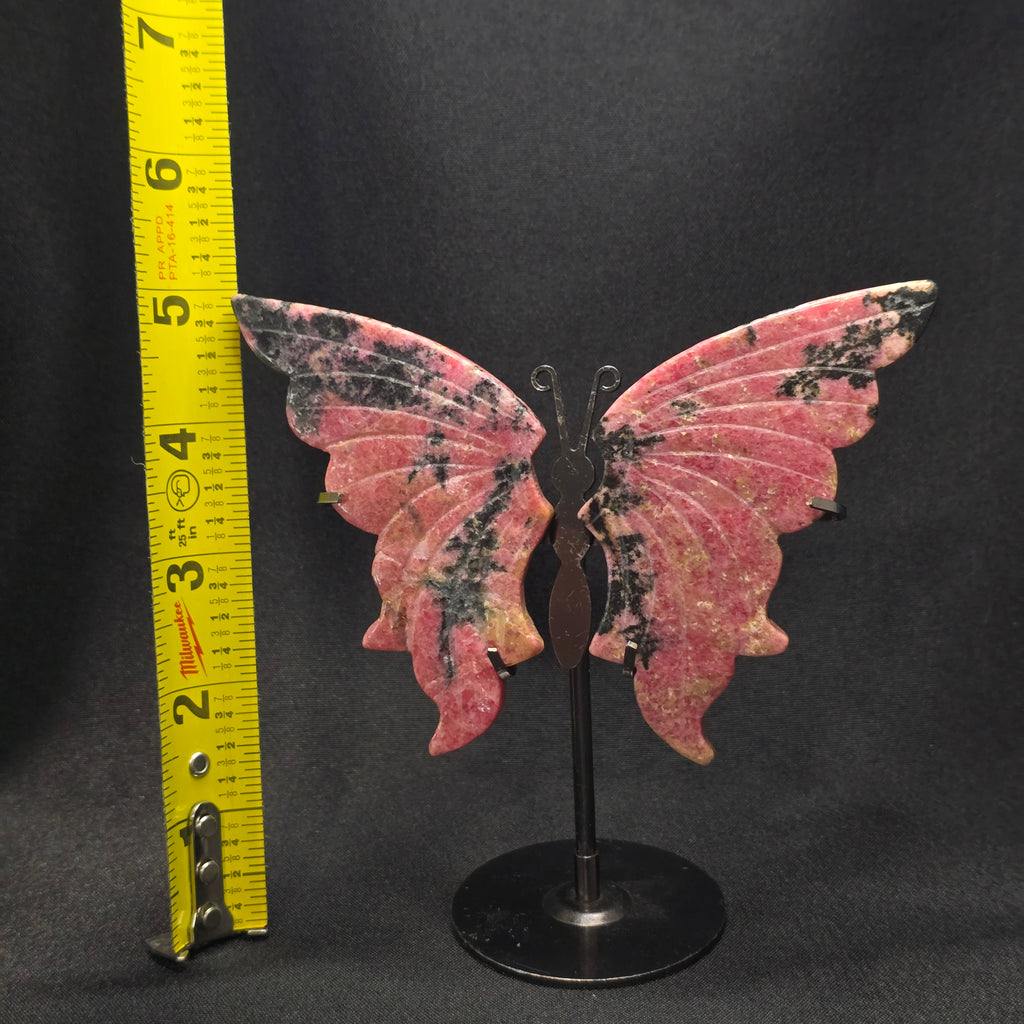 Pink Rhodonite Butterfly Carving on Stand