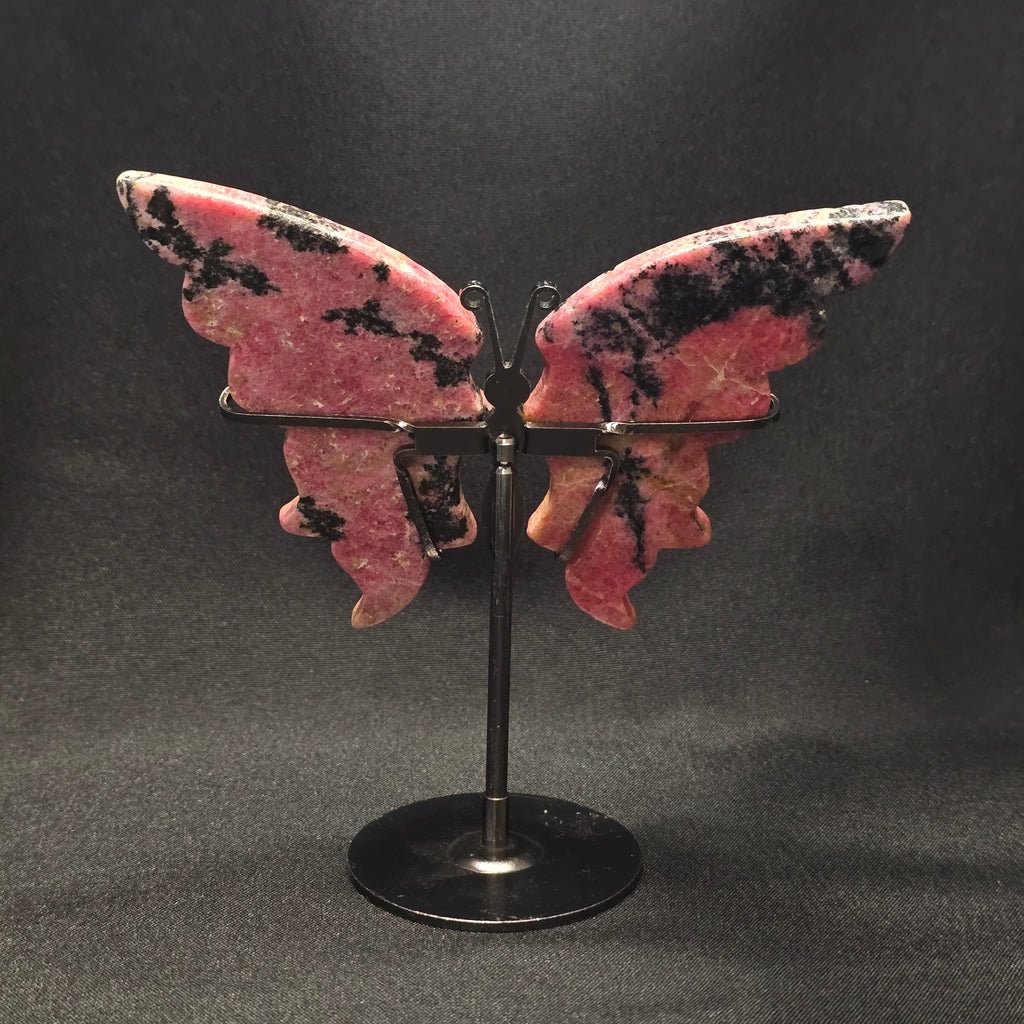 Pink Rhodonite Butterfly Carving on Stand