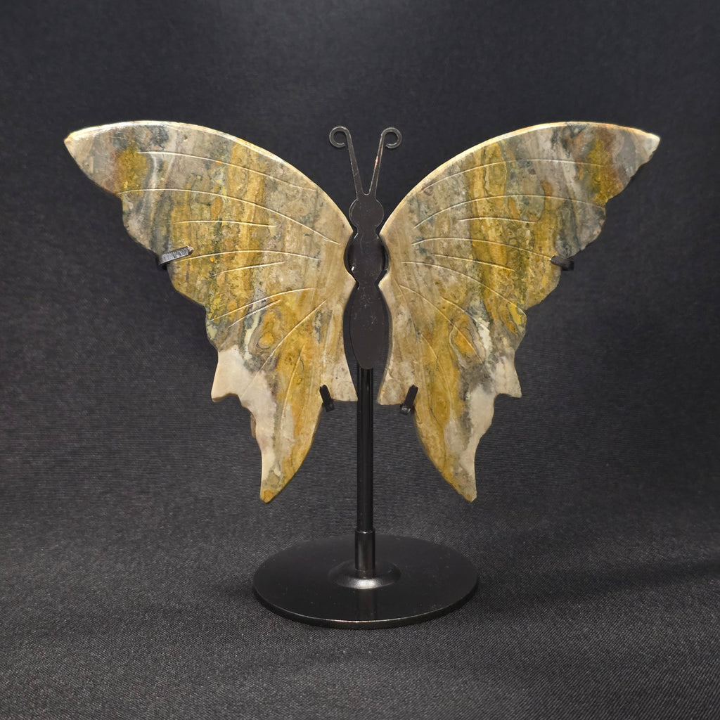 Bumblebee Jasper Butterfly Carving on Stand
