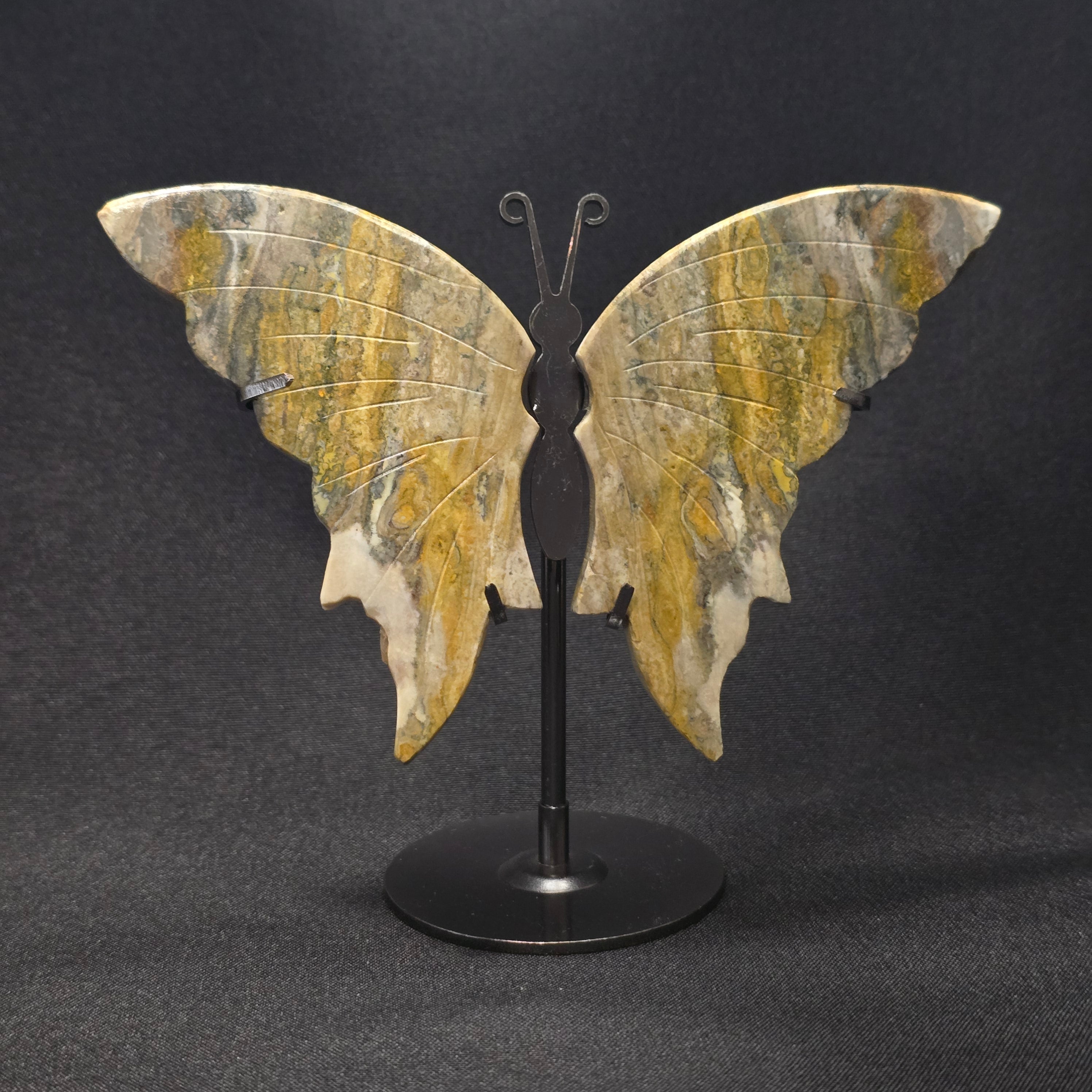 Bumblebee Jasper Butterfly Carving on Stand