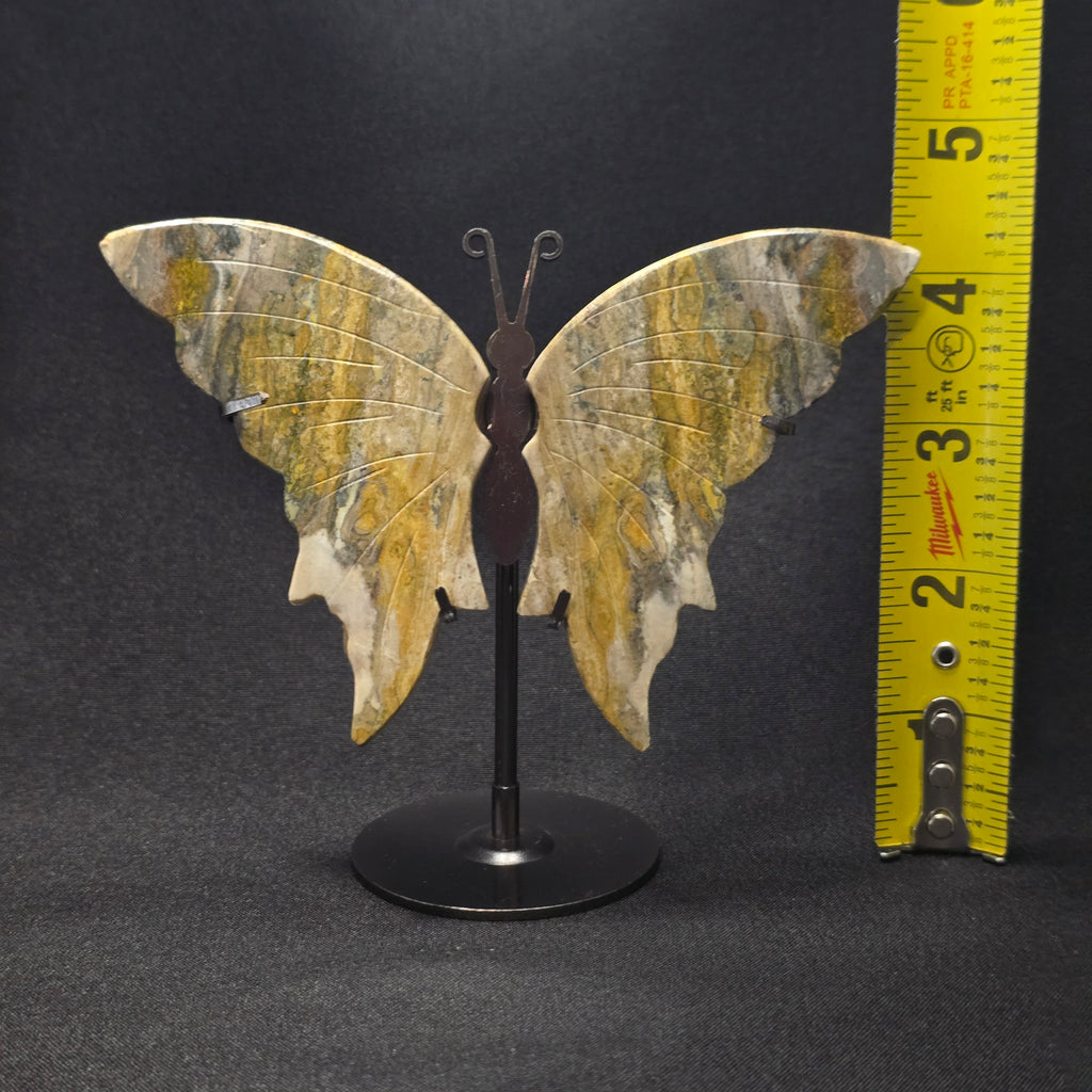 Bumblebee Jasper Butterfly Carving on Stand