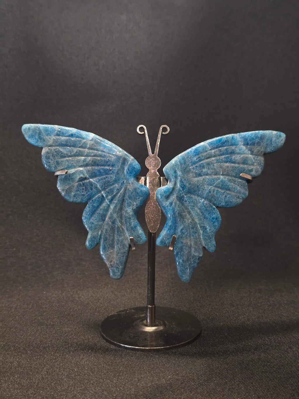 Blue Apatite Butterfly Carving on Stand