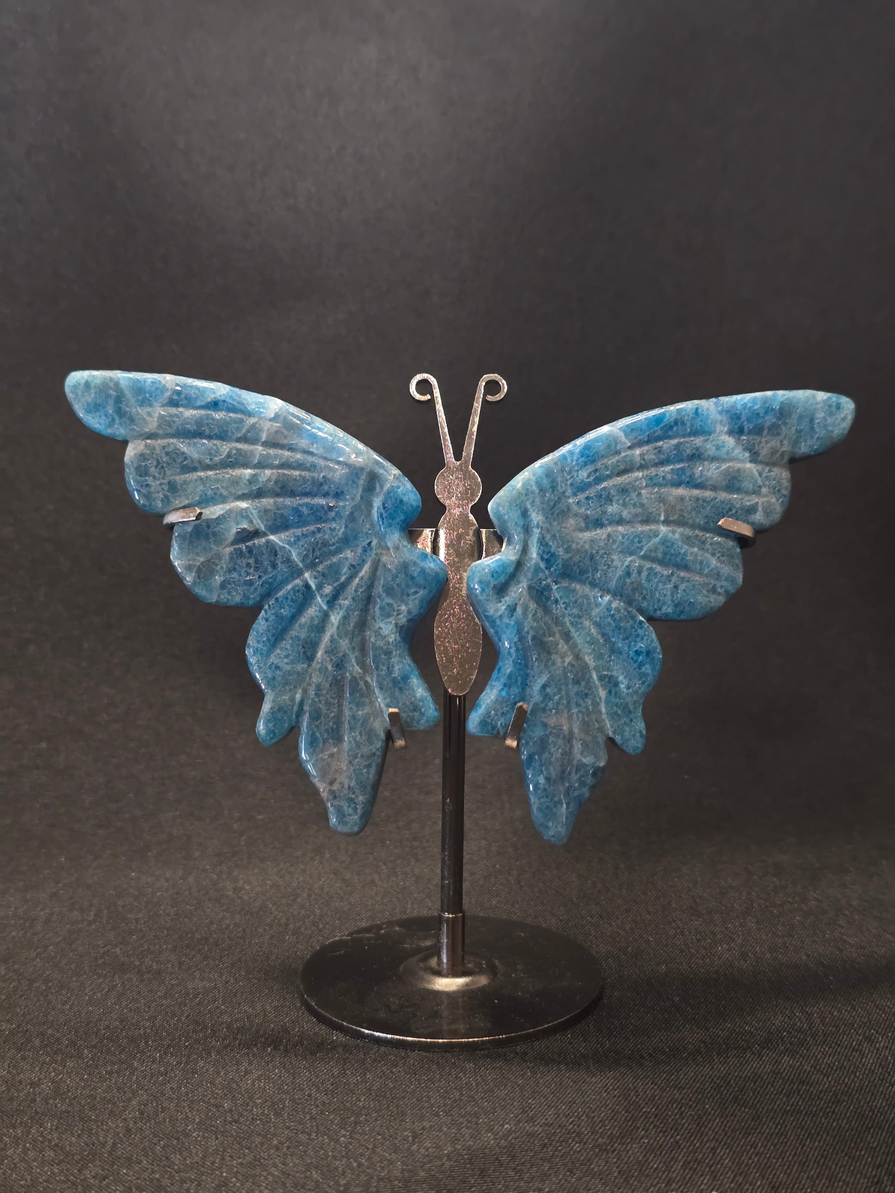 Blue Apatite Butterfly Carving on Stand