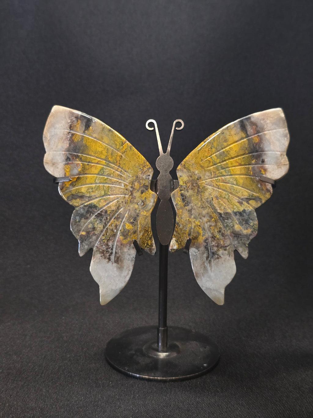 Bumblebee Jasper Butterfly Carving on Stand
