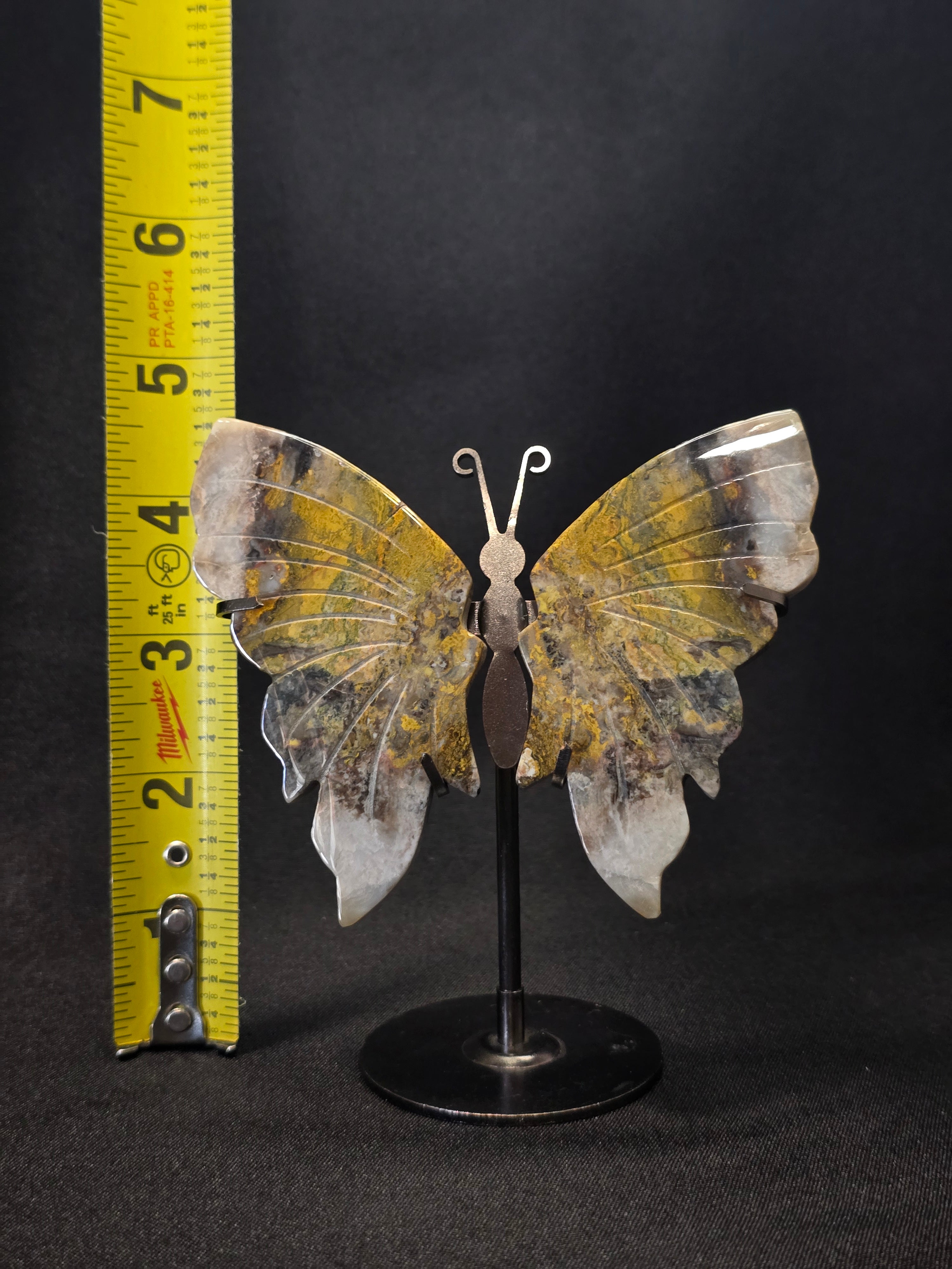 Bumblebee Jasper Butterfly Carving on Stand