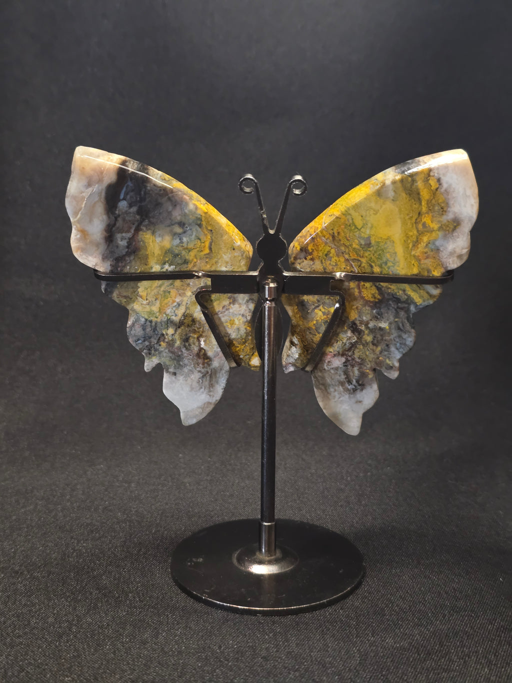 Bumblebee Jasper Butterfly Carving on Stand