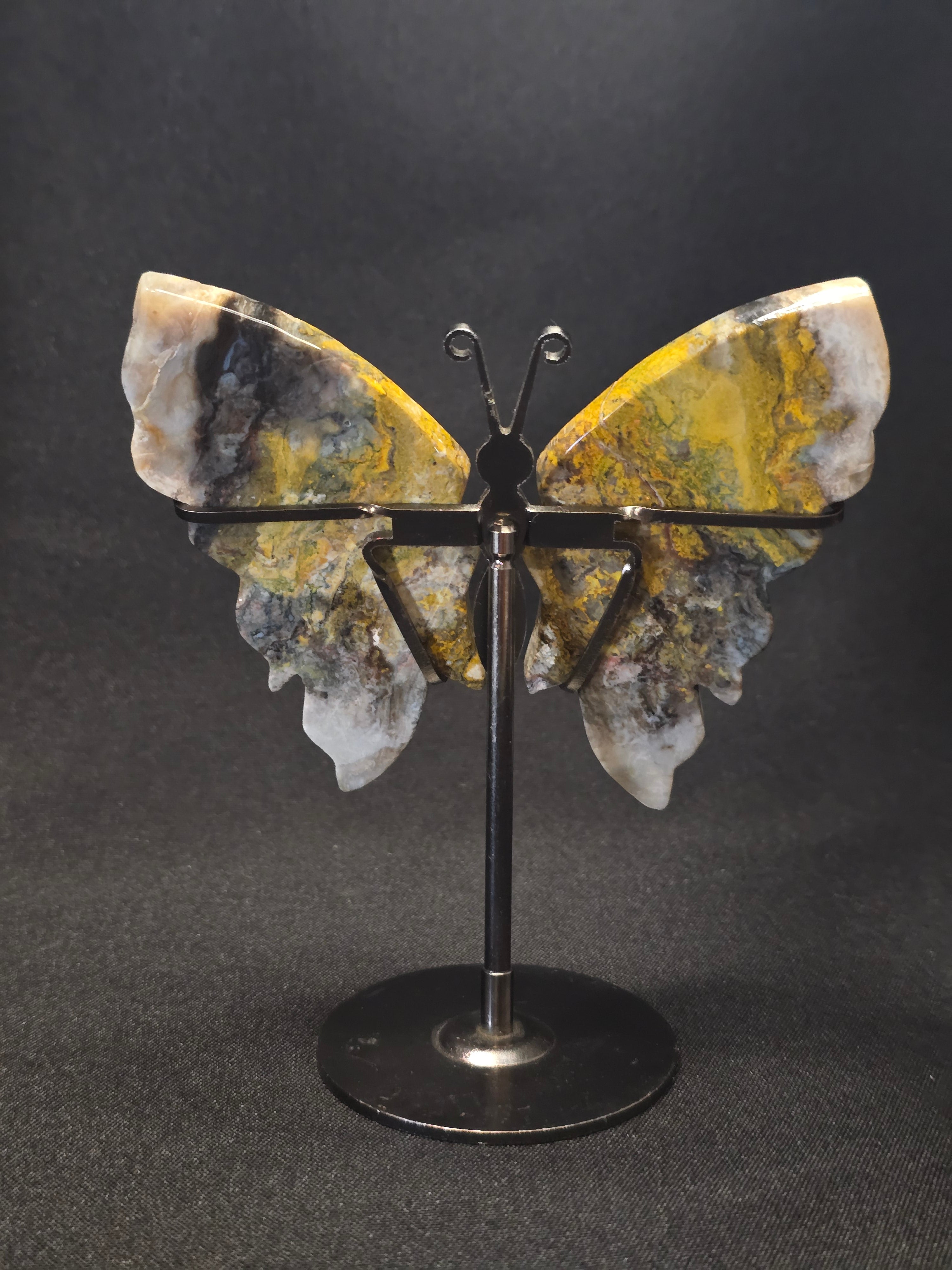 Bumblebee Jasper Butterfly Carving on Stand