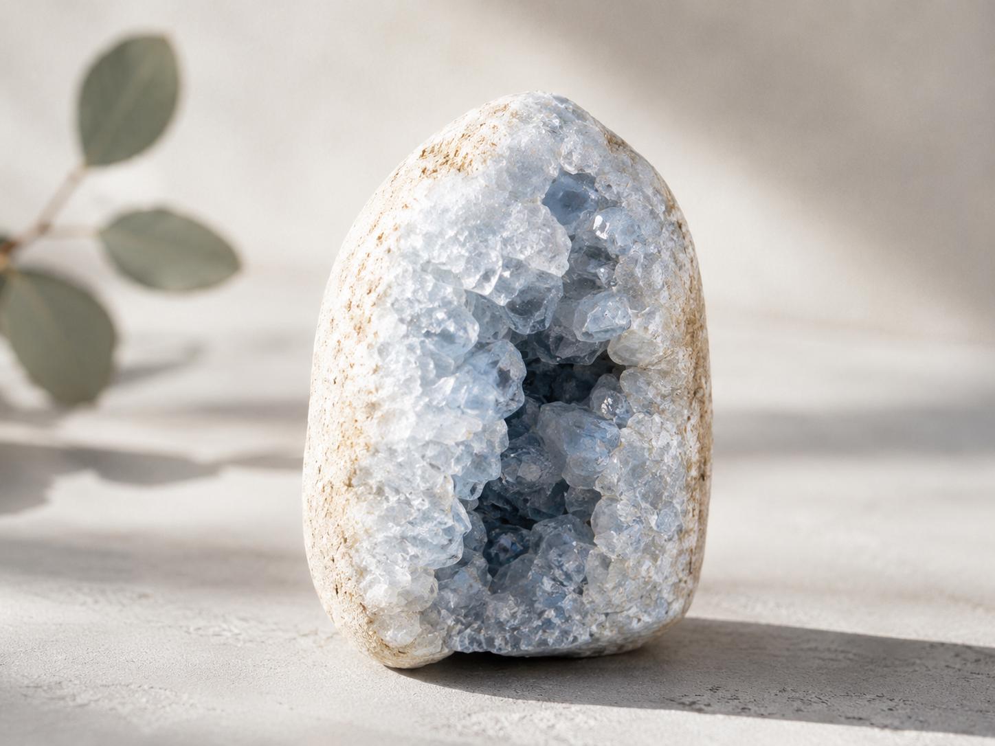 Blue Celestite Geode – Natural Celestite Crystal Cluster Display Piece
