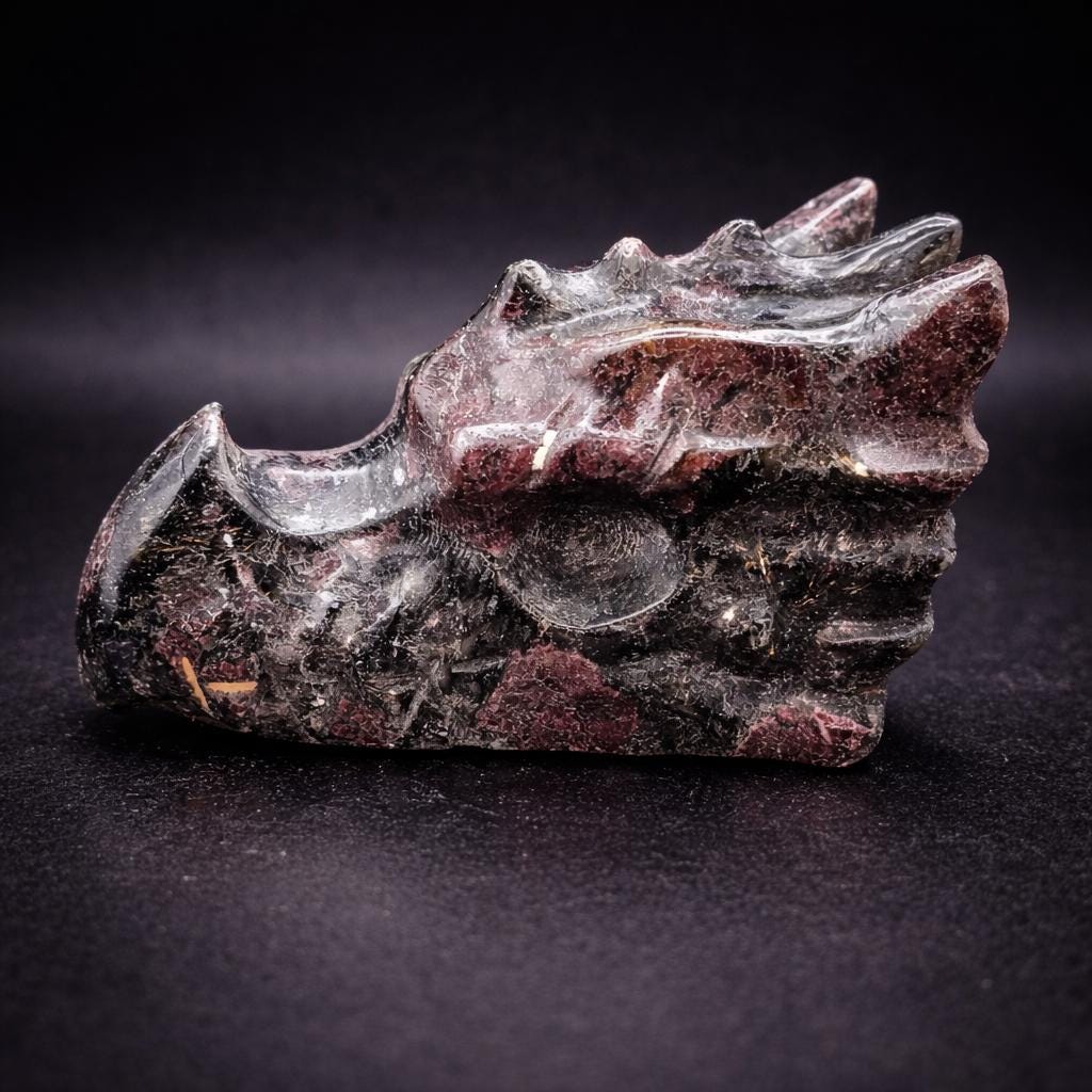 Garnet in Quartz Dragon Head Carving