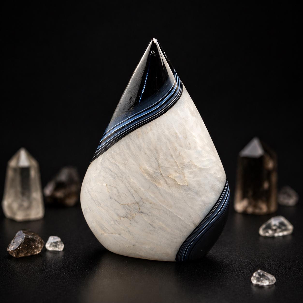 Black Banded Agate with Quartz Flame