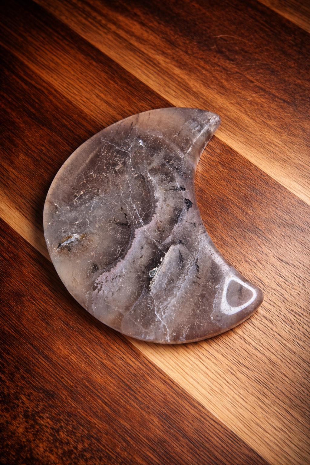Smoky Quartz Crystal Moon Carving