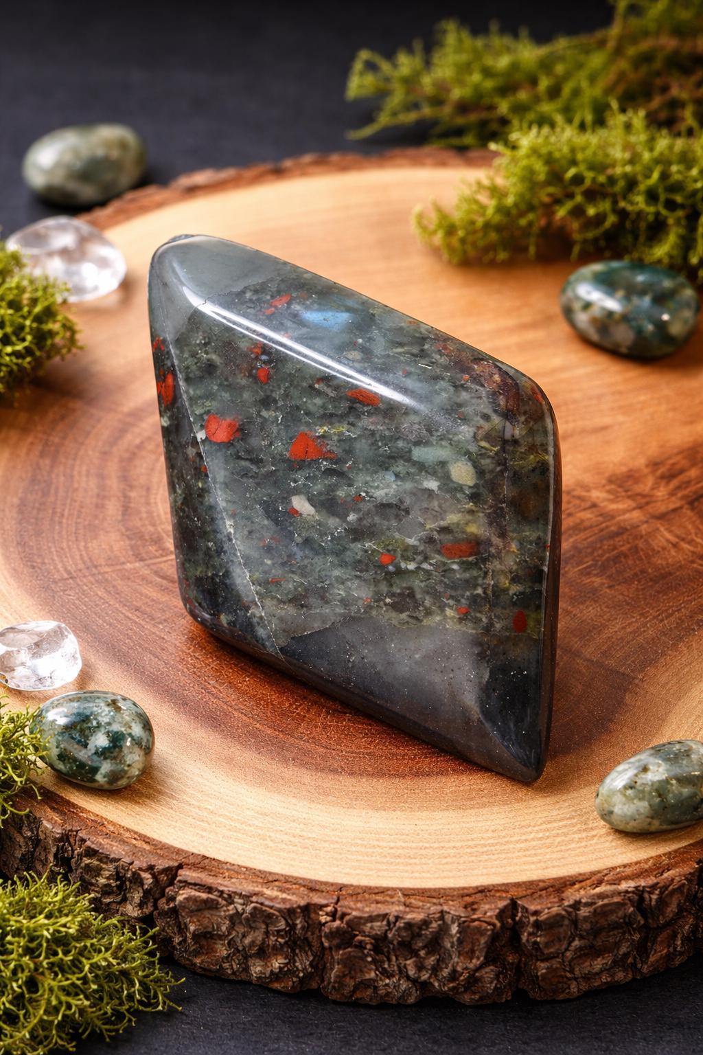 Bloodstone Freeform Crystal – Polished Green Red Grounding Stone