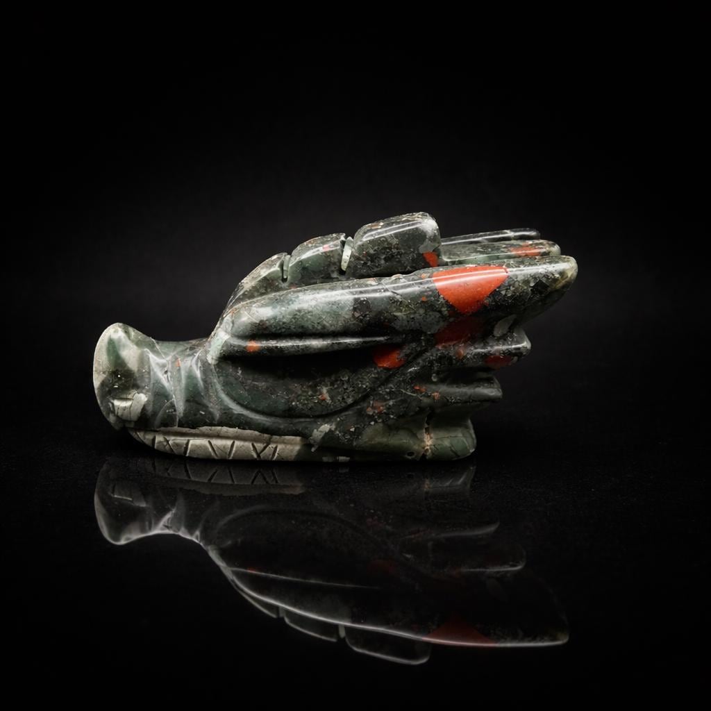 Bloodstone Dragon Head Carving – Green Red Crystal Dragon Display Piece (Copy)