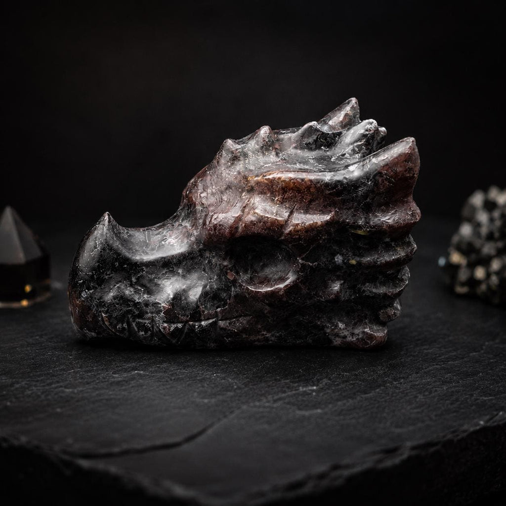 Garnet in Quartz Dragon Head Carving