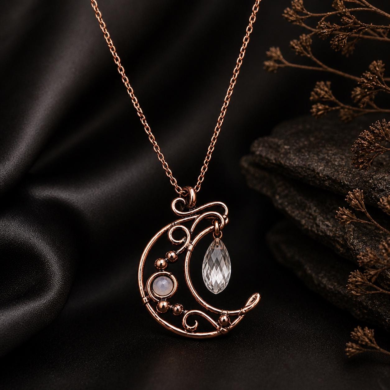 Copper Crescent Moon Necklace