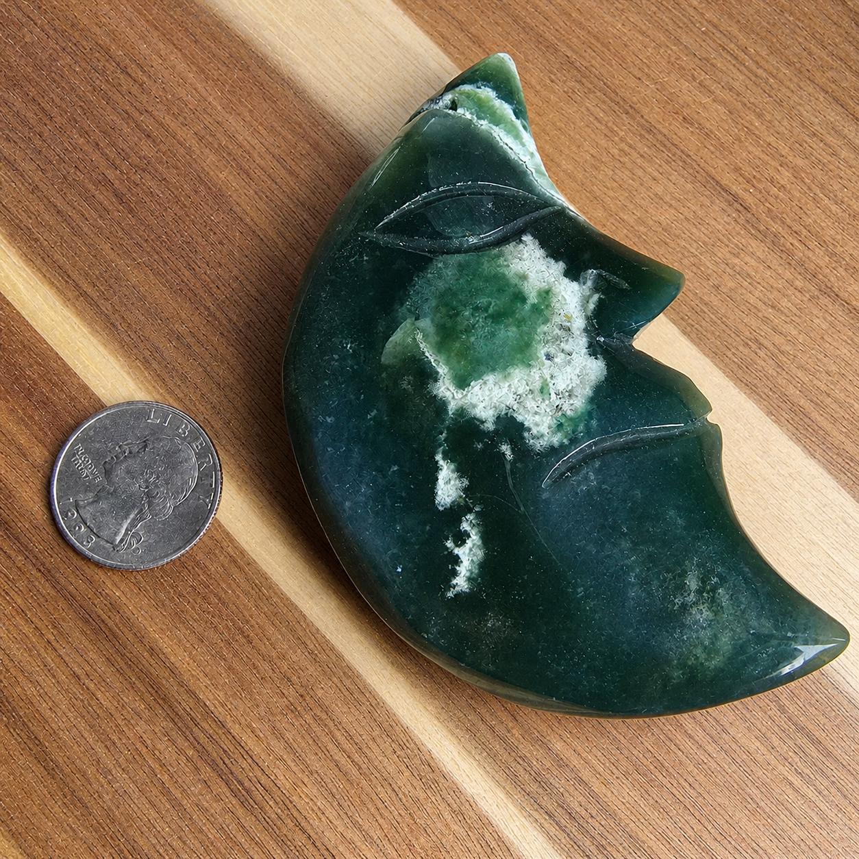 Moss Agate Moon Face Carving