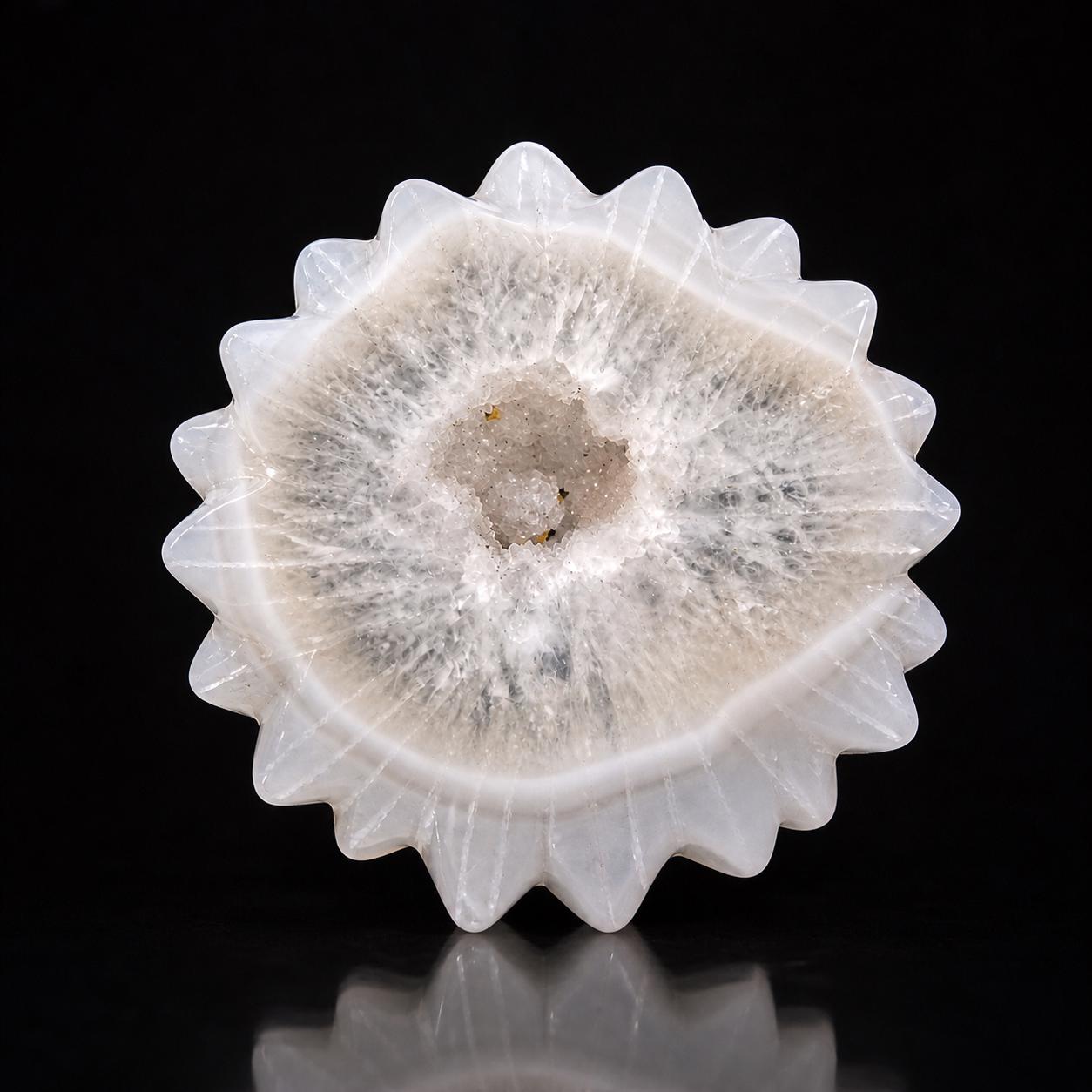 White Agate Sun Carving – Druzy Crystal Flower Altar Display Piece