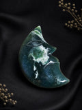 Moss Agate Moon Face Carving