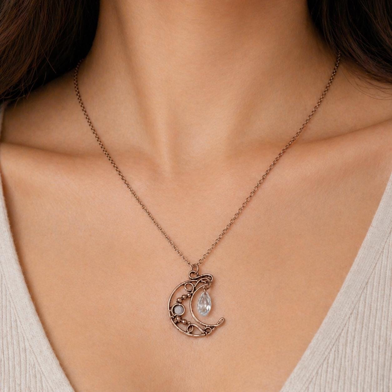 Copper Crescent Moon Necklace