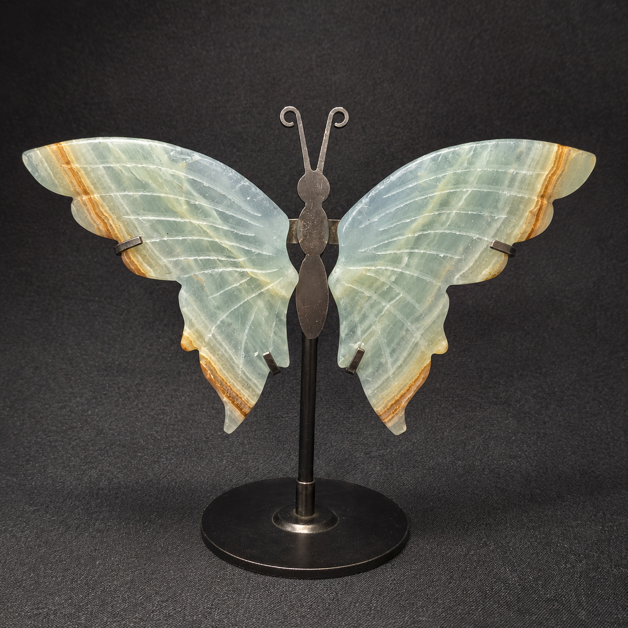 Blue Banded Calcite Butterfly Carving on Stand