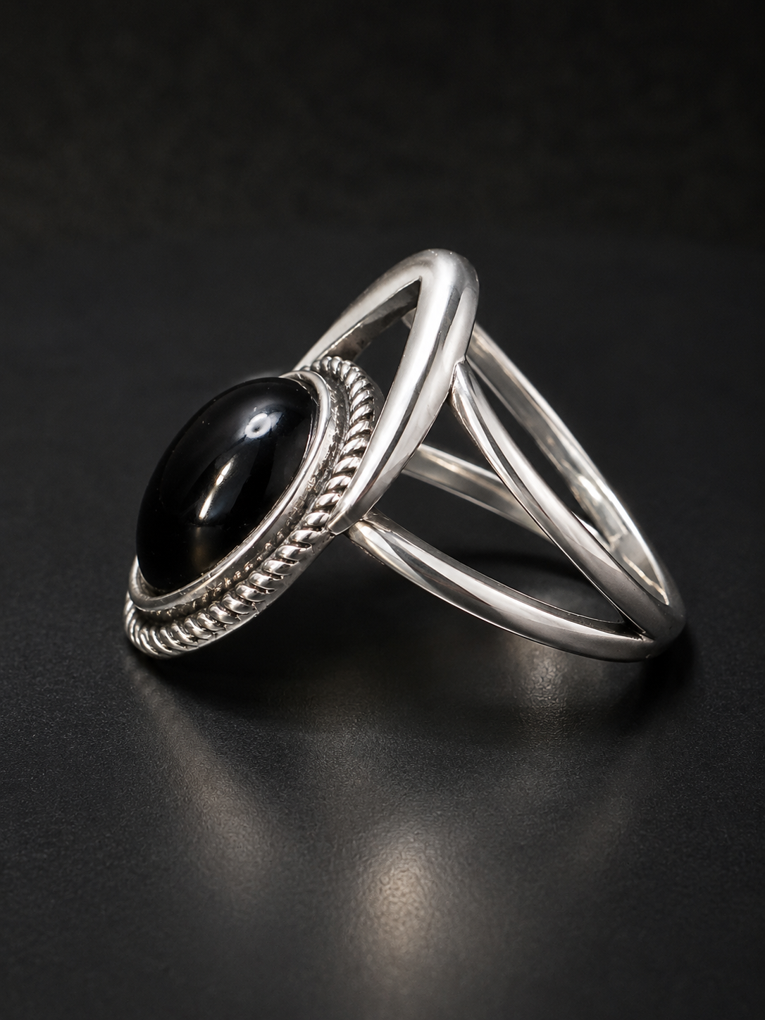 Black Onyx Crescent Moon Ring