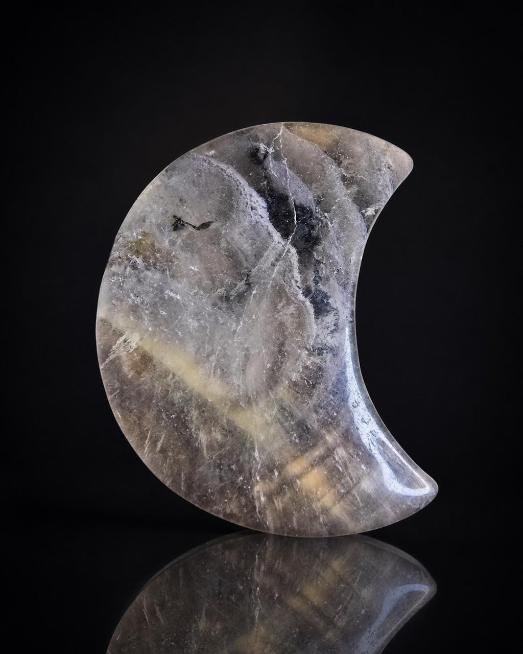 Smoky Quartz Crystal Moon Carving