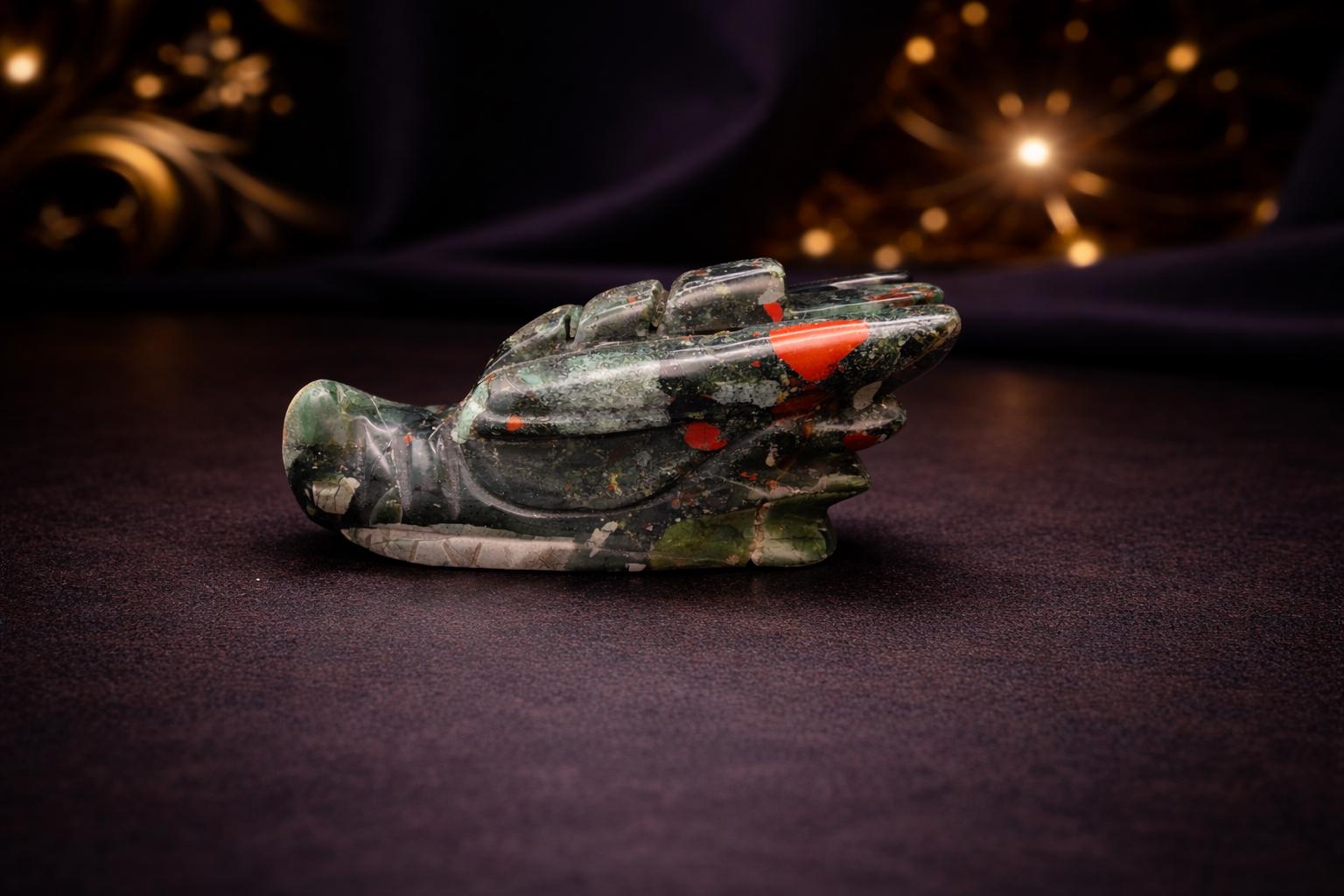 Bloodstone Dragon Head Carving – Green Red Crystal Dragon Display Piece (Copy)