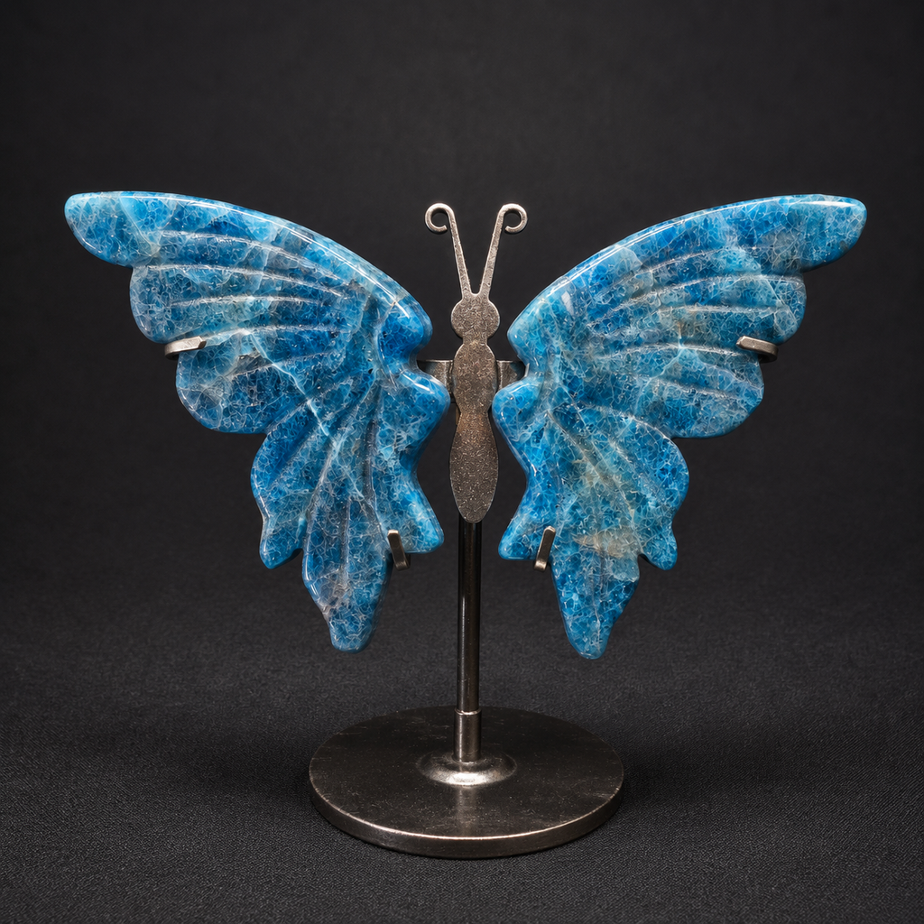 Blue Apatite Butterfly Carving on Stand