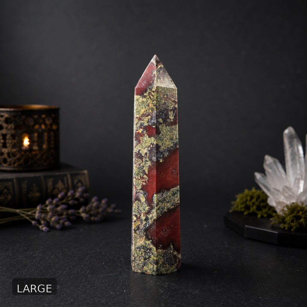 Dragon Blood Jasper Tower – Red Green Polished Crystal Point